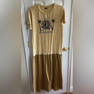 Vintage Changes Homemade Yellow Graphic Maxi Dress Women’s Small Bohemian